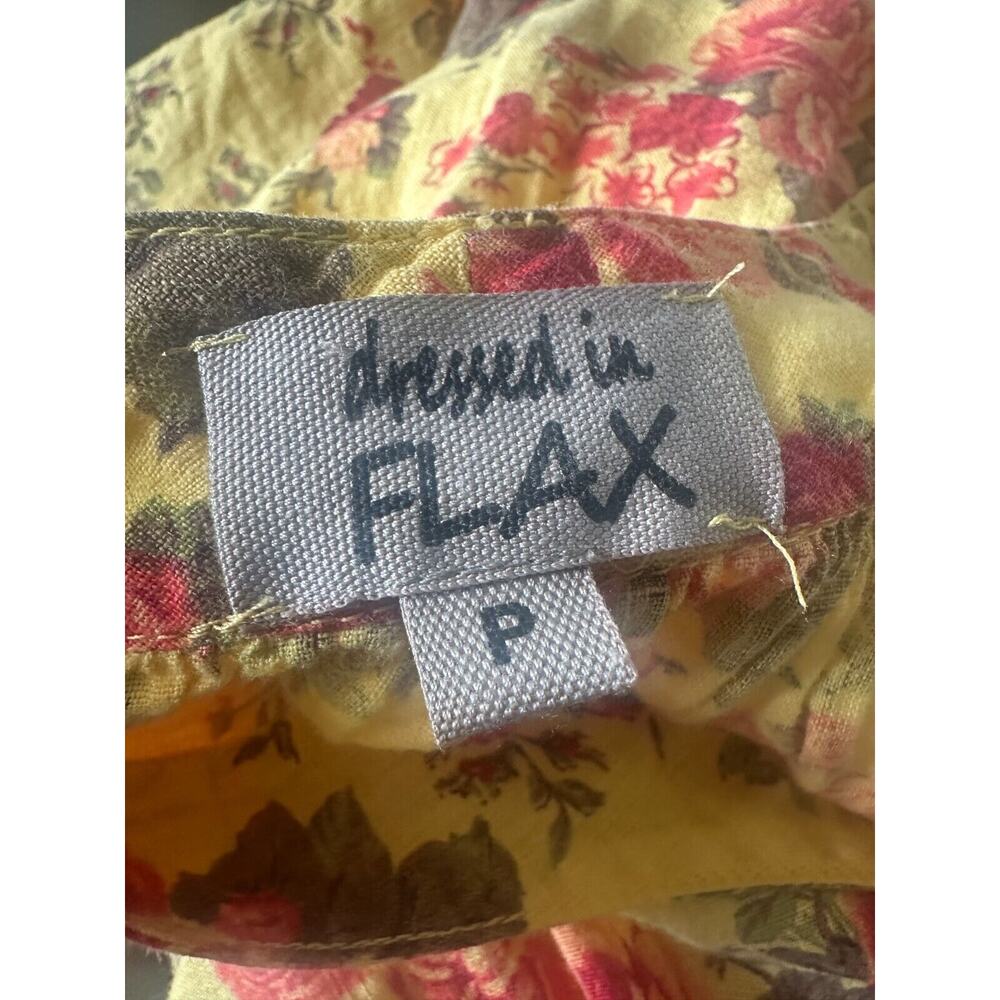 FLAX 100% Linen Shift Dress Floral Yellow Sleeveless Women's Size P Petite - Picture 10 of 12